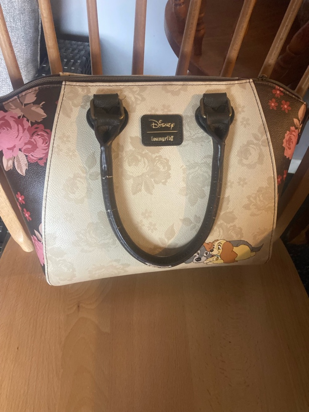Disney Lady and the Tramp Floral Beige and Brown Satchel